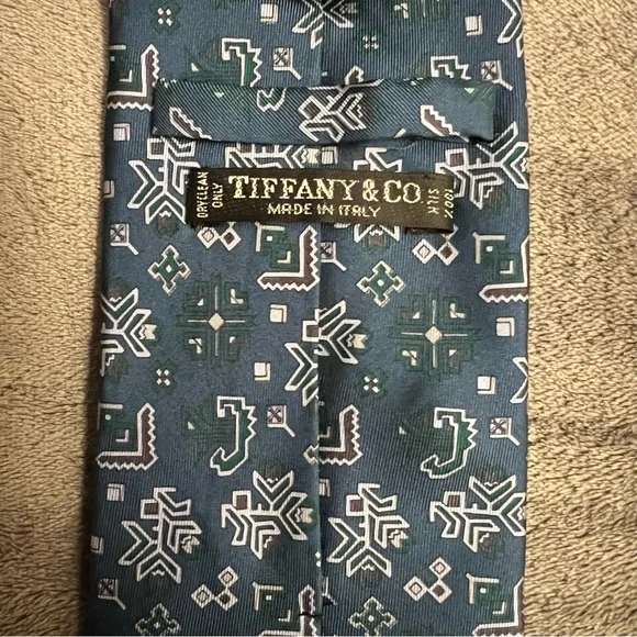 Vintage Rare 1986 Tiffany & Co Men’s Blue White Green Silk Neck Tie